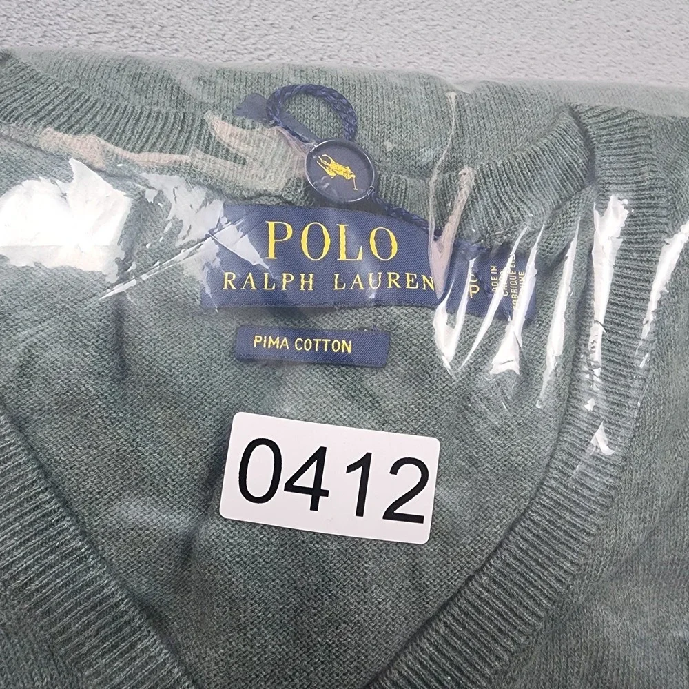 Polo Ralph Lauren Sweater Mens S Green Pima Cotton V Neck Pullover Pony NWT Knit